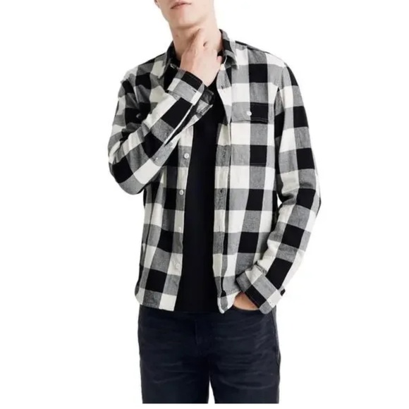 Madewell Men’s Black & White Buffalo Check Flannel Shirt Large - Picture 1 of 5